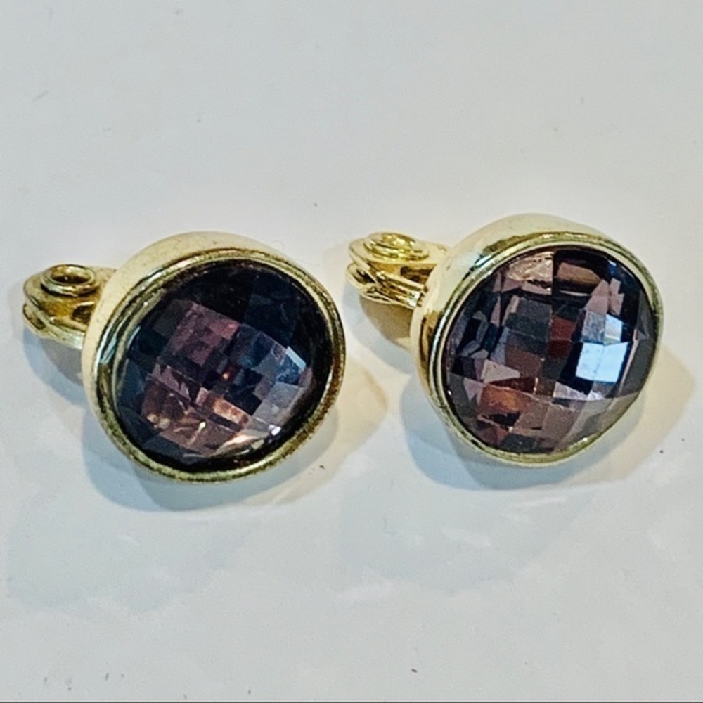JJG signed clip on large stud glass crystal gold